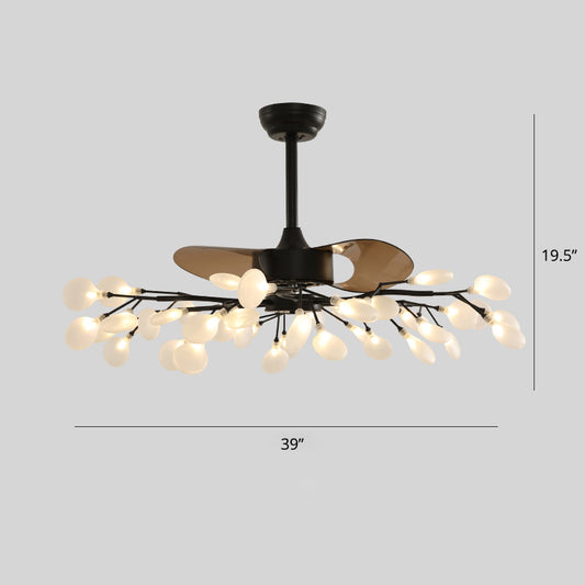 Firefly Hanging Fan Lighting Postmodern Metal Semi Flush Ceiling Light for Dining Room 42.0 Black Remote Clearhalo 'Ceiling Fans with Lights' 'Ceiling Fans' 'Modern Ceiling Fans' 'Modern' Lighting' 2275681