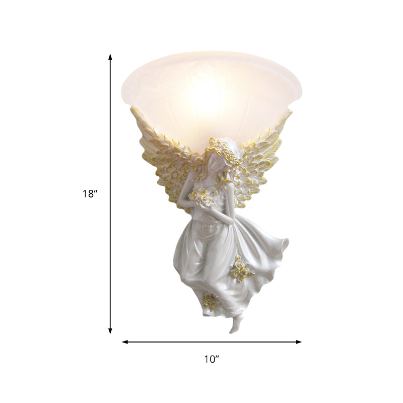 Flared Living Room Wall Light Fixture Simple Style Frosted/Amber Glass 1 Light Sconce Light with Gold/White Angel toward Right/Left Clearhalo 'Wall Lamps & Sconces' 'Wall Lights' Lighting' 227577