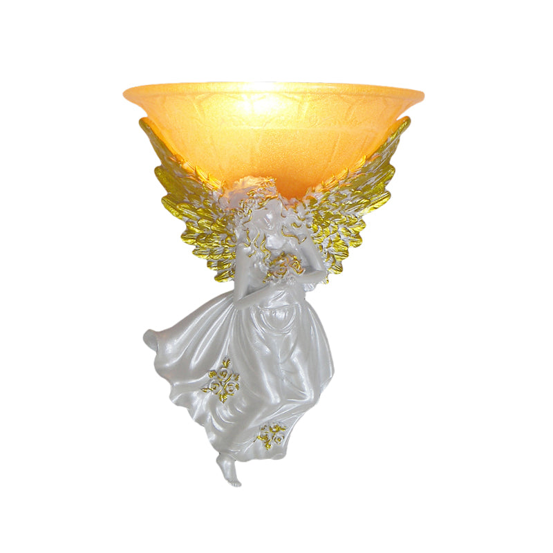 Flared Living Room Wall Light Fixture Simple Style Frosted/Amber Glass 1 Light Sconce Light with Gold/White Angel toward Right/Left Clearhalo 'Wall Lamps & Sconces' 'Wall Lights' Lighting' 227580