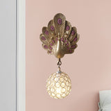 Clear Crystal Orb Wall Lamp with Resin Peacock 1 Light Gold/Pink/White Wall Mounted Light for Bedside Clearhalo 'Wall Lamps & Sconces' 'Wall Lights' Lighting' 227601