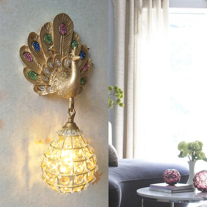 1 Light Wall Mount Light with Peacock Decoration Resin Vintage Bedroom Sconce Light in Green/Silver/Blue Gold Clearhalo 'Wall Lamps & Sconces' 'Wall Lights' Lighting' 227610