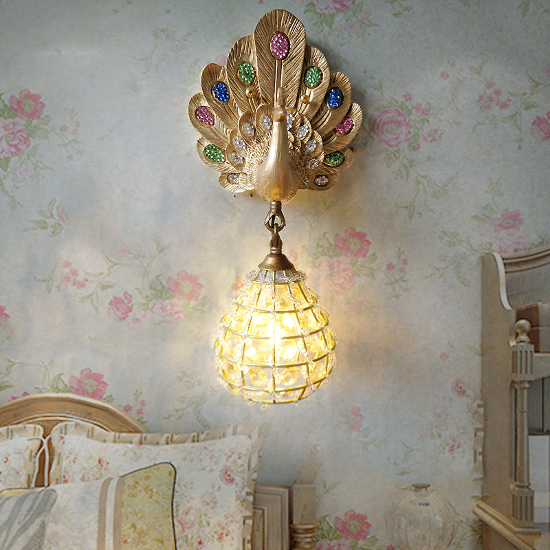 1 Light Wall Mount Light with Peacock Decoration Resin Vintage Bedroom Sconce Light in Green/Silver/Blue Clearhalo 'Wall Lamps & Sconces' 'Wall Lights' Lighting' 227611
