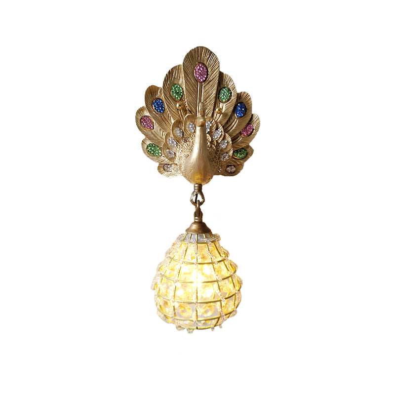 1 Light Wall Mount Light with Peacock Decoration Resin Vintage Bedroom Sconce Light in Green/Silver/Blue Clearhalo 'Wall Lamps & Sconces' 'Wall Lights' Lighting' 227612