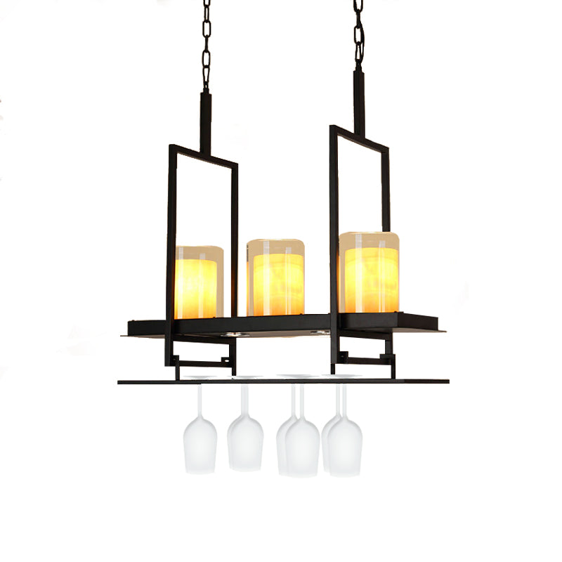 Cylinder Glass Island Light Traditional 3/5 Lights Dining Room Ceiling Light with Inner Yellow Marble Shade Clearhalo 'Ceiling Lights' 'Close To Ceiling Lights' 'Glass shade' 'Glass' 'Island Lights' Lighting' 227751