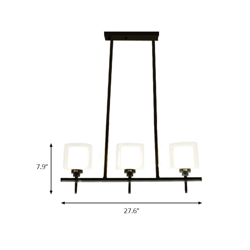 Cylinder Dining Room Island Lamp Traditional 3/4 Lights Hanging Light with Inner White Glass Shade Clearhalo 'Ceiling Lights' 'Glass shade' 'Glass' 'Island Lights' Lighting' 227784