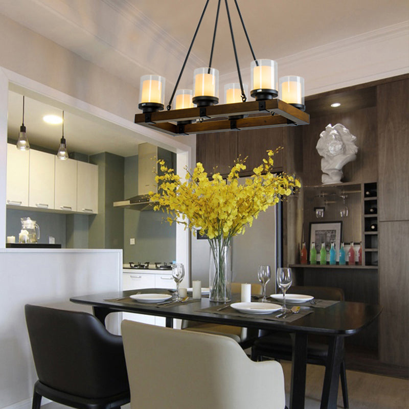 Cylinder Dining Room Island Light Vintage 6/8 Light Ceiling Light with Inner White Glass Shade 6 White Clearhalo 'Ceiling Lights' 'Chandeliers' 'Glass shade' 'Glass' 'Island Lights' Lighting' 227804