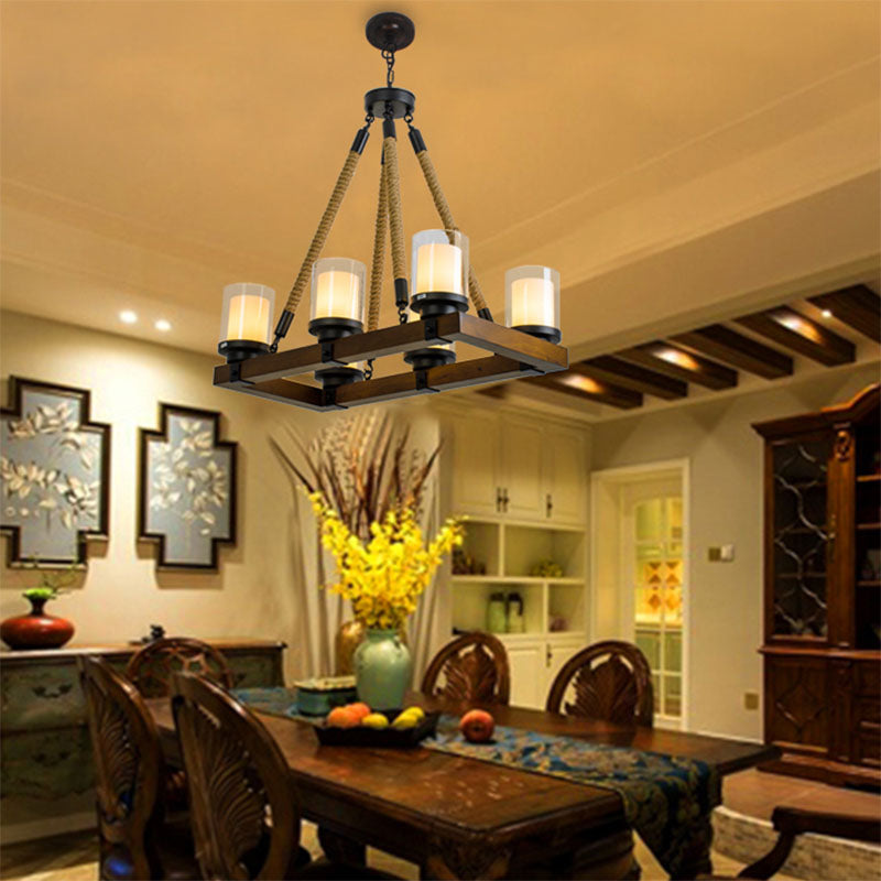 Cylinder Dining Room Island Light Vintage 6/8 Light Ceiling Light with Inner White Glass Shade Clearhalo 'Ceiling Lights' 'Chandeliers' 'Glass shade' 'Glass' 'Island Lights' Lighting' 227805