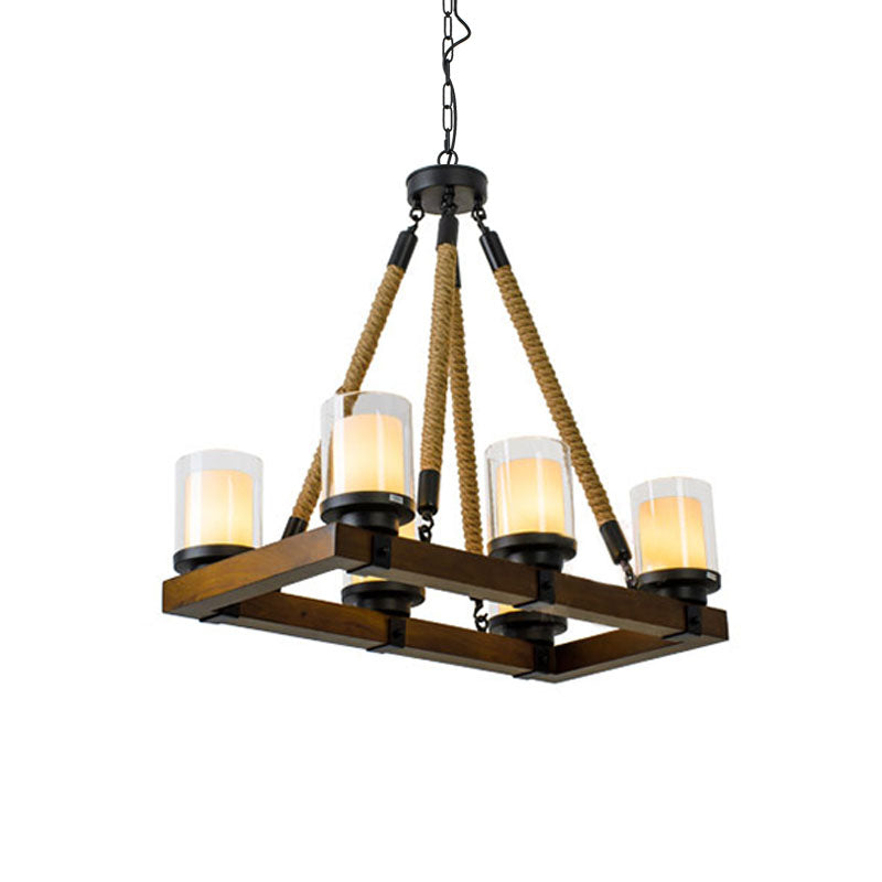 Cylinder Dining Room Island Light Vintage 6/8 Light Ceiling Light with Inner White Glass Shade Clearhalo 'Ceiling Lights' 'Chandeliers' 'Glass shade' 'Glass' 'Island Lights' Lighting' 227806