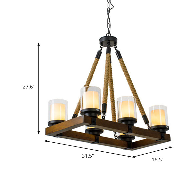 Cylinder Dining Room Island Light Vintage 6/8 Light Ceiling Light with Inner White Glass Shade Clearhalo 'Ceiling Lights' 'Chandeliers' 'Glass shade' 'Glass' 'Island Lights' Lighting' 227807