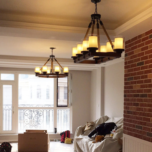 Cylinder Dining Room Island Light Vintage 6/8 Light Ceiling Light with Inner White Glass Shade Clearhalo 'Ceiling Lights' 'Chandeliers' 'Glass shade' 'Glass' 'Island Lights' Lighting' 227809