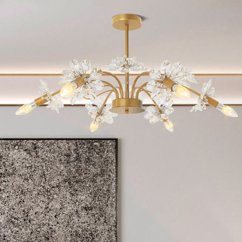 Curved Arm Metal Chandelier Light Traditional 6 Lights Living Room Hanging Lamp with Clear/Cream Crystal Accent Gold B Clearhalo 'Ceiling Lights' 'Chandeliers' Lighting' options 227837_143dd965-a0ba-411b-a759-4aa20795b50c