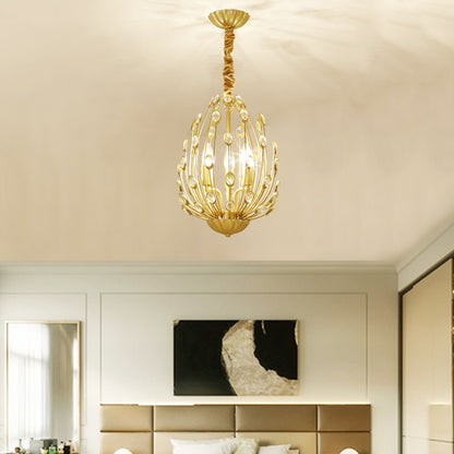 Oval Metal and Crystal Hanging Light Rustic 3/6 Lights Dining Room Chandelier Light in Gold 3 Gold Clearhalo 'Ceiling Lights' 'Chandeliers' Lighting' options 227863_d3ab225a-8238-46ae-9a98-b0ed967cd1ed