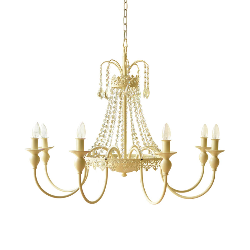 Candle Metal and Crystal Hanging Light Rustic 4/6 Lights Living Room Chandelier Light in Gray/White/Brass Clearhalo 'Ceiling Lights' 'Chandeliers' Lighting' options 227901