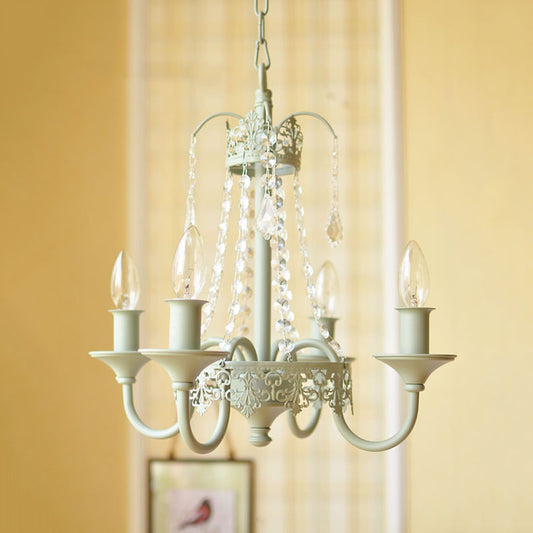 Candle Metal and Crystal Hanging Light Rustic 4/6 Lights Living Room Chandelier Light in Gray/White/Brass 4 Grey