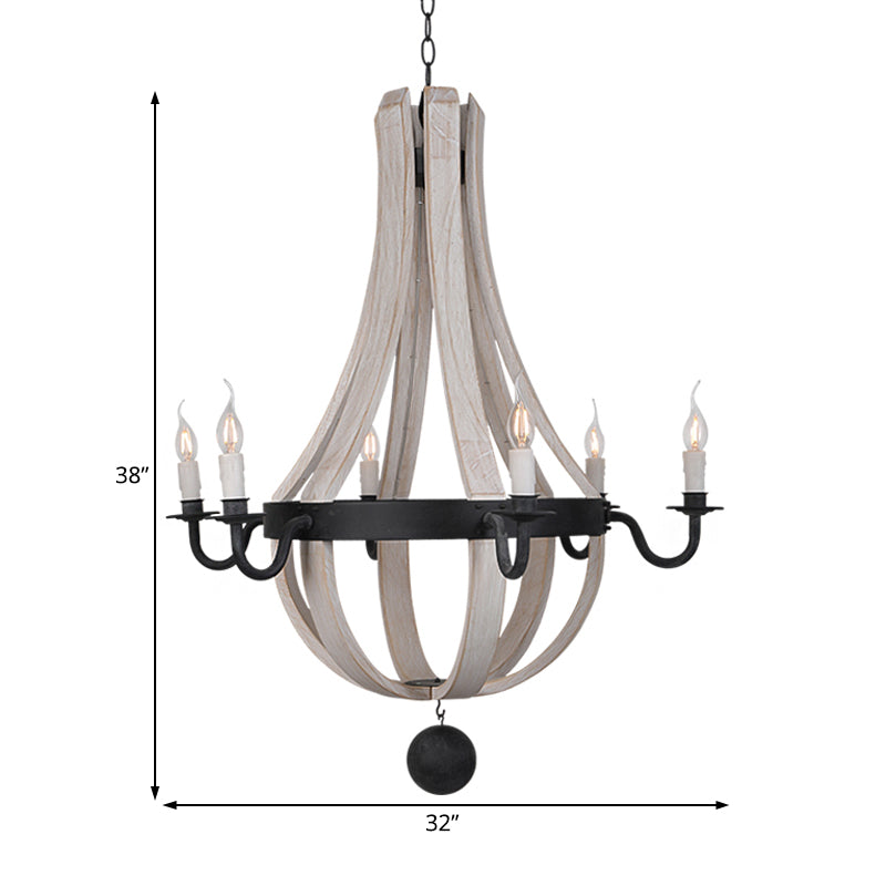 6 Lights Empire Shape Chandelier Lamp Traditional Blue/White Wood Hanging Light Fixture Clearhalo 'Ceiling Lights' 'Chandeliers' Lighting' options 227945