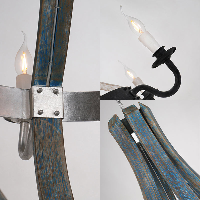 6 Lights Empire Shape Chandelier Lamp Traditional Blue/White Wood Hanging Light Fixture Clearhalo 'Ceiling Lights' 'Chandeliers' Lighting' options 227949