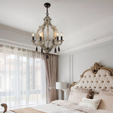 5 Lights Wood Ceiling Light Traditional Dark Wood/Wood/White Lantern Bedroom Chandelier Light Clearhalo 'Ceiling Lights' 'Chandeliers' Lighting' options 227950