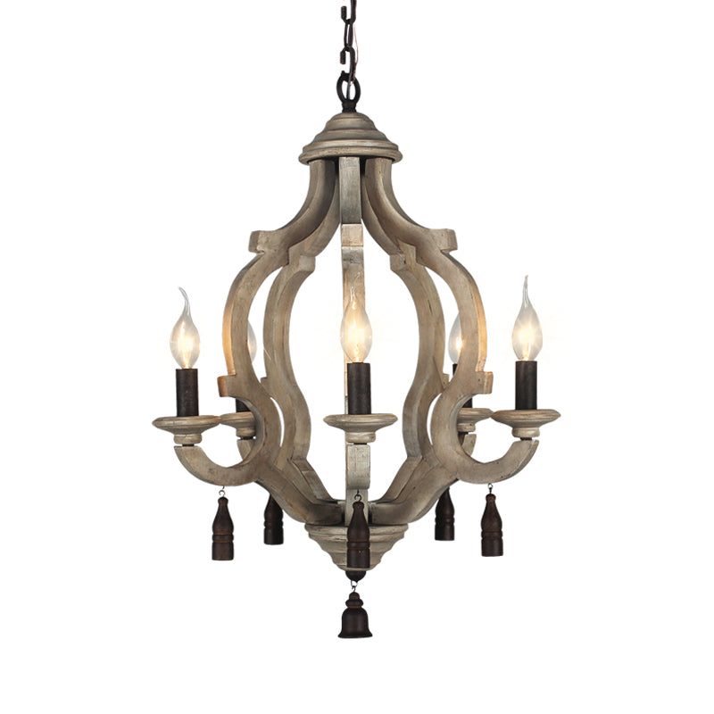 5 Lights Wood Ceiling Light Traditional Dark Wood/Wood/White Lantern Bedroom Chandelier Light Clearhalo 'Ceiling Lights' 'Chandeliers' Lighting' options 227952