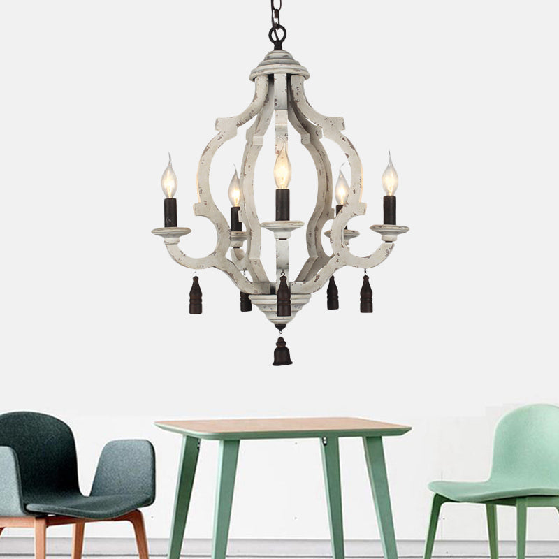 5 Lights Wood Ceiling Light Traditional Dark Wood/Wood/White Lantern Bedroom Chandelier Light Clearhalo 'Ceiling Lights' 'Chandeliers' Lighting' options 227953