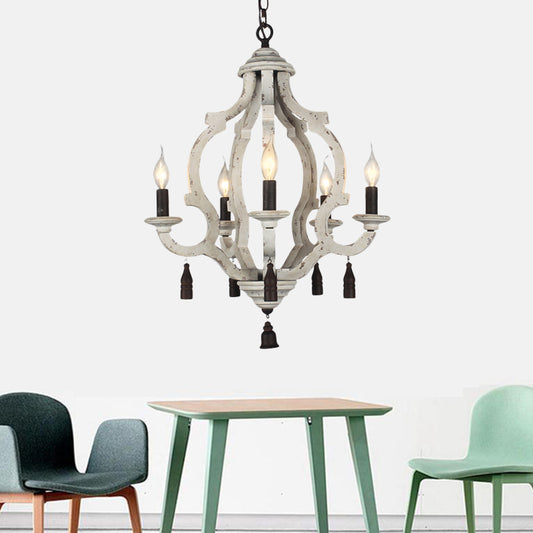 5 Lights Wood Ceiling Light Traditional Dark Wood/Wood/White Lantern Bedroom Chandelier Light Clearhalo 'Ceiling Lights' 'Chandeliers' Lighting' options 227953