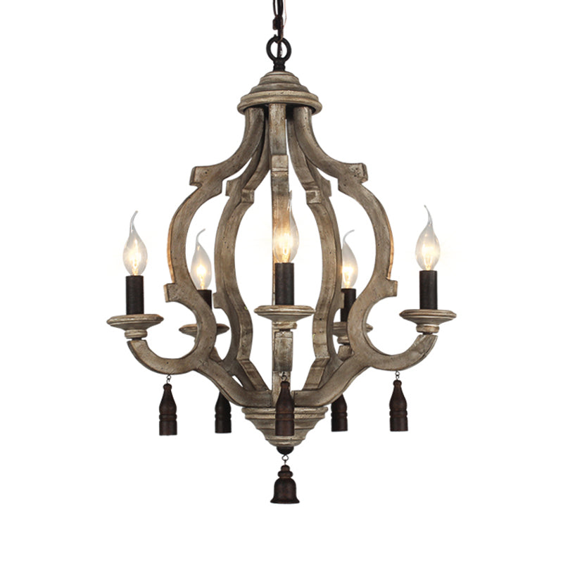 5 Lights Wood Ceiling Light Traditional Dark Wood/Wood/White Lantern Bedroom Chandelier Light Clearhalo 'Ceiling Lights' 'Chandeliers' Lighting' options 227958