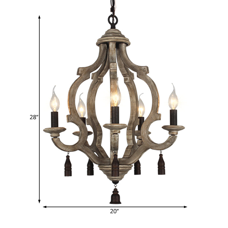 5 Lights Wood Ceiling Light Traditional Dark Wood/Wood/White Lantern Bedroom Chandelier Light Clearhalo 'Ceiling Lights' 'Chandeliers' Lighting' options 227959