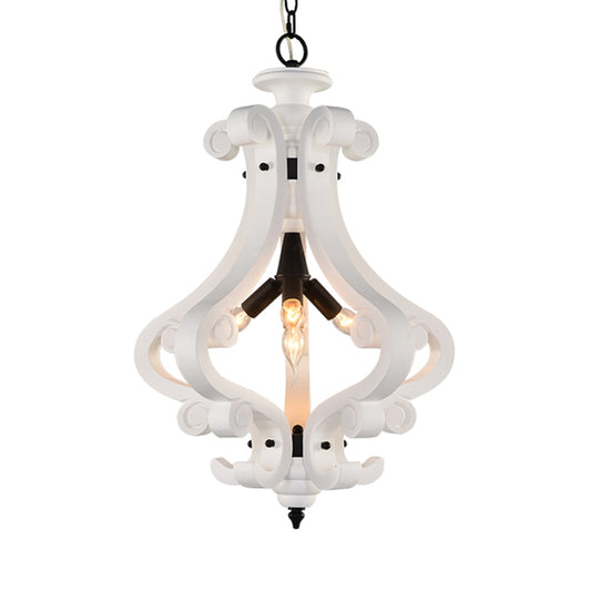 4 Lights Beige/White Chandelier Lamp Traditional Wood Lantern Bedroom Hanging Ceiling Light Clearhalo 'Ceiling Lights' 'Chandeliers' Lighting' options 227966