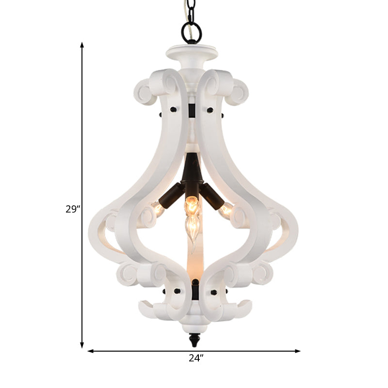 4 Lights Beige/White Chandelier Lamp Traditional Wood Lantern Bedroom Hanging Ceiling Light Clearhalo 'Ceiling Lights' 'Chandeliers' Lighting' options 227967