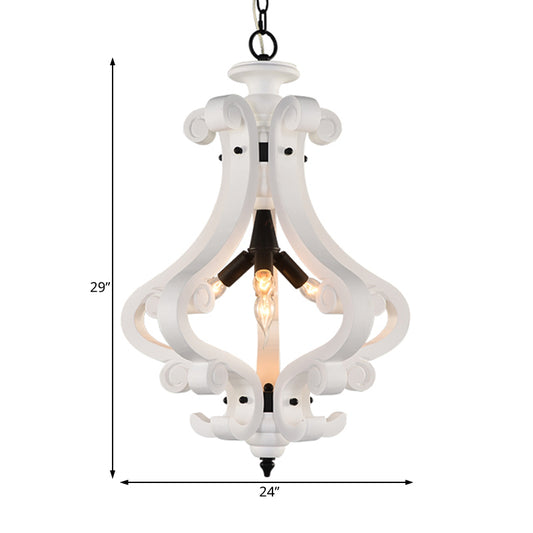 4 Lights Beige/White Chandelier Lamp Traditional Wood Lantern Bedroom Hanging Ceiling Light Clearhalo 'Ceiling Lights' 'Chandeliers' Lighting' options 227967