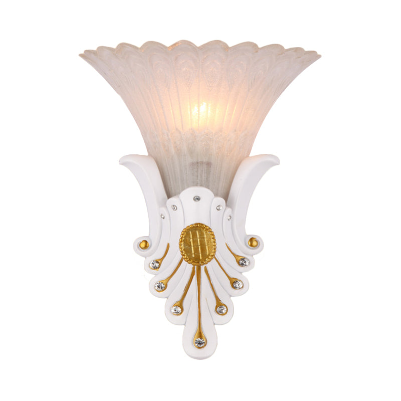 Flower Bedside Wall Light Fixture Traditional White/Yellow Glass 1 Light Sconce Light with Diamond Accent Clearhalo 'Wall Lamps & Sconces' 'Wall Lights' Lighting' 228013