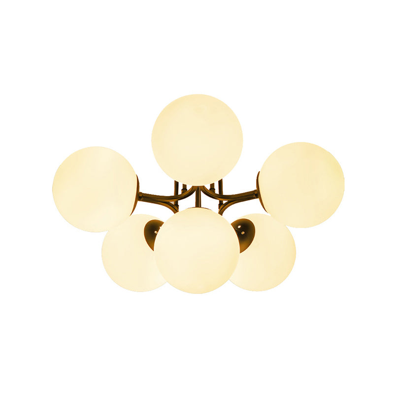 3/6 Lights Living Room Ceiling Light Fixture Traditional Black Semi Flush with Globe White Glass Shade Clearhalo 'Ceiling Lights' 'Close To Ceiling Lights' 'Close to ceiling' 'Glass shade' 'Glass' 'Semi-flushmount' Lighting' 228054