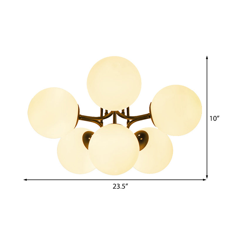 3/6 Lights Living Room Ceiling Light Fixture Traditional Black Semi Flush with Globe White Glass Shade Clearhalo 'Ceiling Lights' 'Close To Ceiling Lights' 'Close to ceiling' 'Glass shade' 'Glass' 'Semi-flushmount' Lighting' 228055