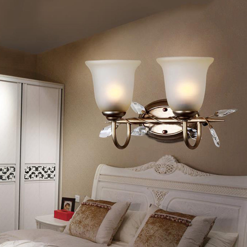 Frosted Glass Bell Shape Sconce Light Traditional 1/2/3 Lights Bedroom Wall Mounted Light with Coffee Backplate 2.0 Coffee Clearhalo 'Vanity Lights' 'Wall Lights' Lighting' 228105