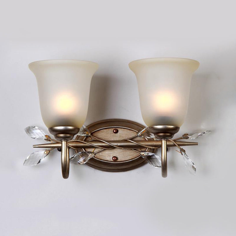 Frosted Glass Bell Shape Sconce Light Traditional 1/2/3 Lights Bedroom Wall Mounted Light with Coffee Backplate Clearhalo 'Vanity Lights' 'Wall Lights' Lighting' 228106