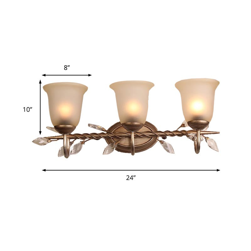 Frosted Glass Bell Shape Sconce Light Traditional 1/2/3 Lights Bedroom Wall Mounted Light with Coffee Backplate Clearhalo 'Vanity Lights' 'Wall Lights' Lighting' 228111