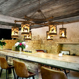 Cylinder Metal and Fabric Chandelier Light Rustic 3/6/9 Lights Dining Room Pendant Lighting in Brown with Deer Pattern Clearhalo 'Ceiling Lights' 'Chandeliers' Lighting' options 228135