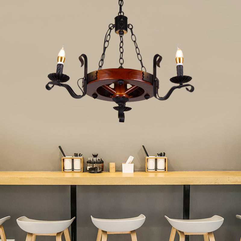Red Brown Candle Chandelier Lamp Country Wood 3/5/6 Lights Dining Room Hanging Light Clearhalo 'Ceiling Lights' 'Chandeliers' Lighting' options 228158