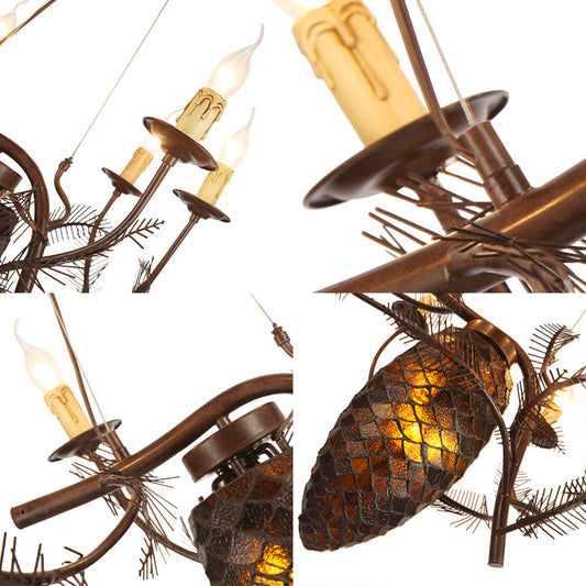Metal Coffee Pendant Lamp Pinecone 9 Lights Rustic Chandelier Light Fixture for Dining Room Clearhalo 'Ceiling Lights' 'Chandeliers' Lighting' options 228196