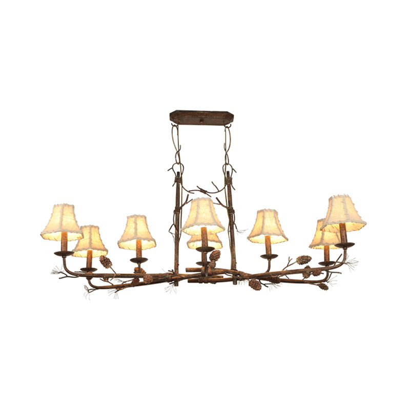 Empire Shade Chandelier Lamp Country Style 8 Lights Metal and Fabric Pendant Light in Rust Clearhalo 'Ceiling Lights' 'Chandeliers' Lighting' options 228223