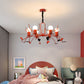 Red Stick-Man Chandelier Novelty Cartoon Metal Hanging Light Fixture for Kids Room Clearhalo 'Ceiling Lights' 'Chandeliers' Lighting' options 2282320