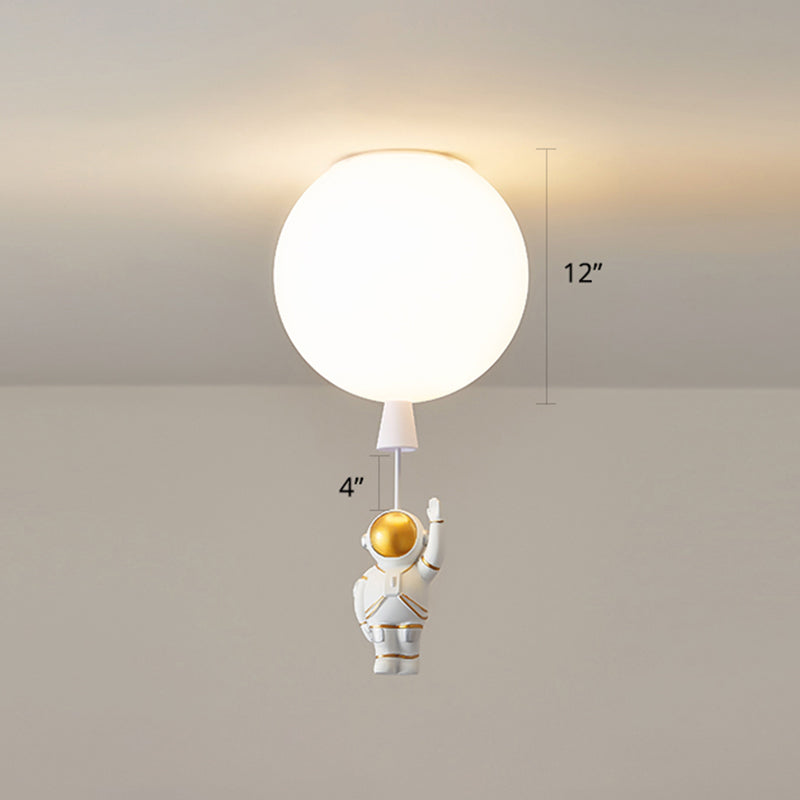 Creative Balloon Ceiling Mount Light Silica Gel 1 Bulb Bedroom Flush Light with Astronaut Decoration White 12" A Clearhalo 'Ceiling Lights' 'Close To Ceiling Lights' 'Close to ceiling' 'Flush mount' Lighting' 2282359