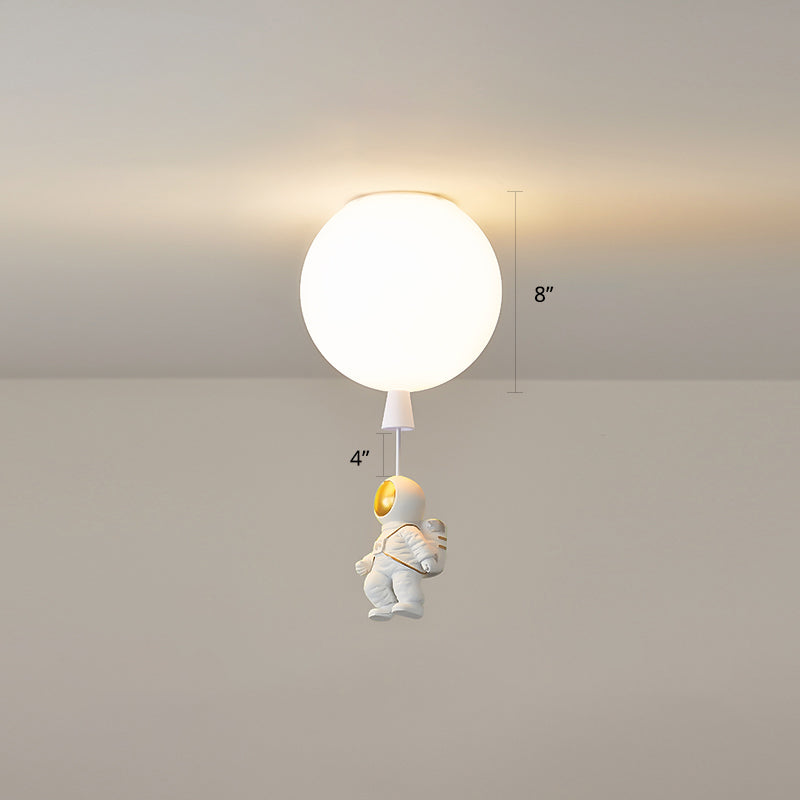 Creative Balloon Ceiling Mount Light Silica Gel 1 Bulb Bedroom Flush Light with Astronaut Decoration White 8" B Clearhalo 'Ceiling Lights' 'Close To Ceiling Lights' 'Close to ceiling' 'Flush mount' Lighting' 2282360