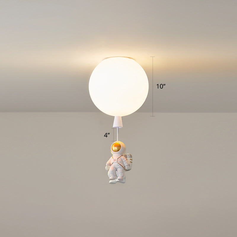 Creative Balloon Ceiling Mount Light Silica Gel 1 Bulb Bedroom Flush Light with Astronaut Decoration White 10" B Clearhalo 'Ceiling Lights' 'Close To Ceiling Lights' 'Close to ceiling' 'Flush mount' Lighting' 2282362
