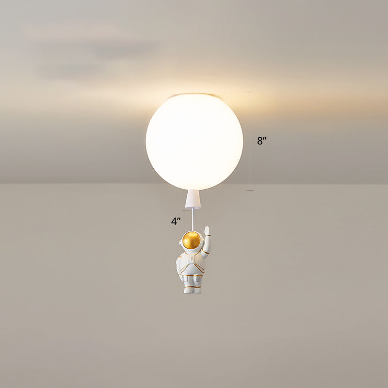 Creative Balloon Ceiling Mount Light Silica Gel 1 Bulb Bedroom Flush Light with Astronaut Decoration White 8" A Clearhalo 'Ceiling Lights' 'Close To Ceiling Lights' 'Close to ceiling' 'Flush mount' Lighting' 2282364