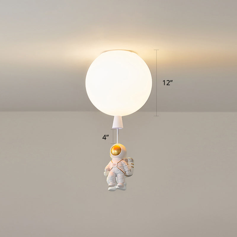 Creative Balloon Ceiling Mount Light Silica Gel 1 Bulb Bedroom Flush Light with Astronaut Decoration White 12" B Clearhalo 'Ceiling Lights' 'Close To Ceiling Lights' 'Close to ceiling' 'Flush mount' Lighting' 2282365
