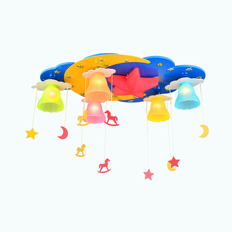 Kids Room LED Semi Flush Mounted Light Cartoon Ceiling Fixture with Bell Multi-Color Glass Shade Clearhalo 'Ceiling Lights' 'Close To Ceiling Lights' 'Close to ceiling' 'Glass shade' 'Glass' 'Semi-flushmount' Lighting' 2282373