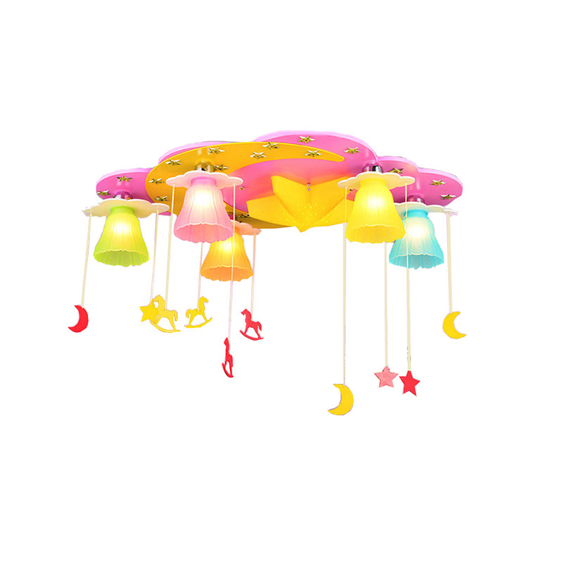 Kids Room LED Semi Flush Mounted Light Cartoon Ceiling Fixture with Bell Multi-Color Glass Shade Clearhalo 'Ceiling Lights' 'Close To Ceiling Lights' 'Close to ceiling' 'Glass shade' 'Glass' 'Semi-flushmount' Lighting' 2282374