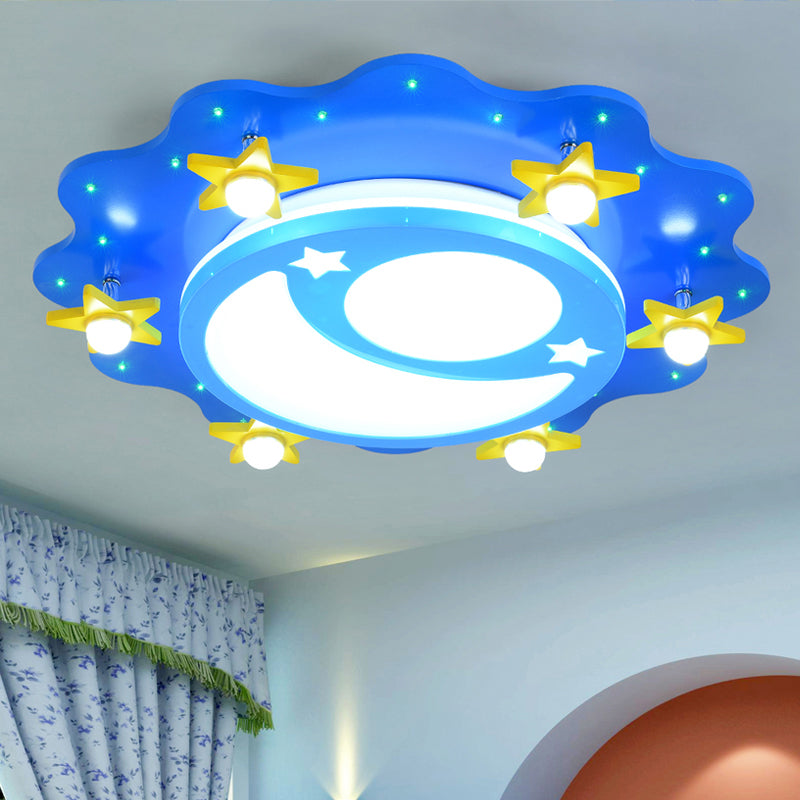 Acrylic Moon and Star Flushmount Light Kids Blue LED Flush Mount Ceiling Light for Bedroom Clearhalo 'Ceiling Lights' 'Close To Ceiling Lights' 'Close to ceiling' 'Flush mount' Lighting' 2282385