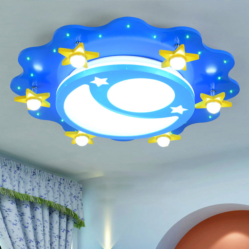 Acrylic Moon and Star Flushmount Light Kids Blue LED Flush Mount Ceiling Light for Bedroom Blue Clearhalo 'Ceiling Lights' 'Close To Ceiling Lights' 'Close to ceiling' 'Flush mount' Lighting' 2282386
