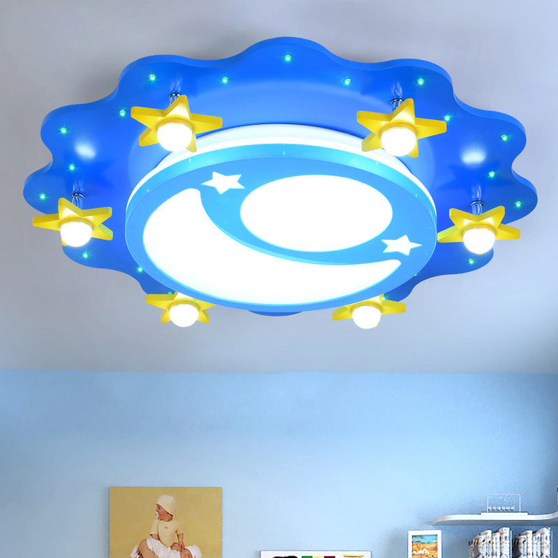 Acrylic Moon and Star Flushmount Light Kids Blue LED Flush Mount Ceiling Light for Bedroom Clearhalo 'Ceiling Lights' 'Close To Ceiling Lights' 'Close to ceiling' 'Flush mount' Lighting' 2282387